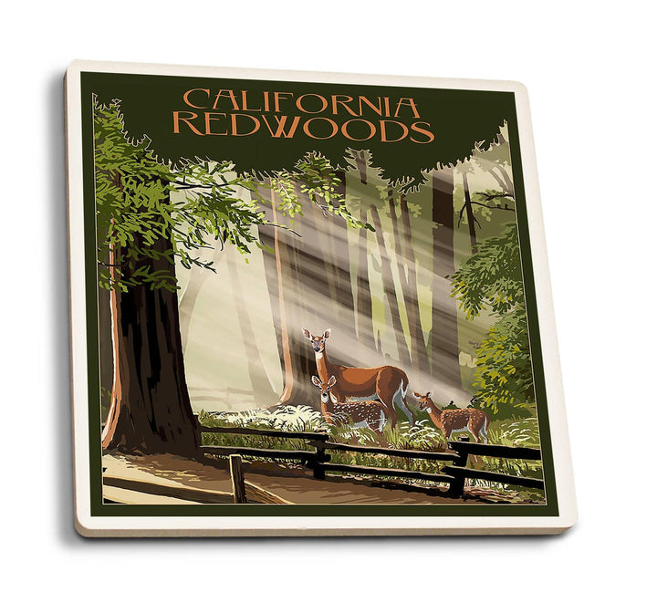 Ceramic Coaster | California Redwoods with Deer Ceramic Coaster | California Redwoods with Deer