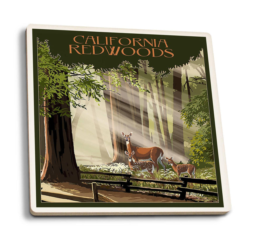 Ceramic Coaster | California Redwoods with Deer Ceramic Coaster | California Redwoods with Deer