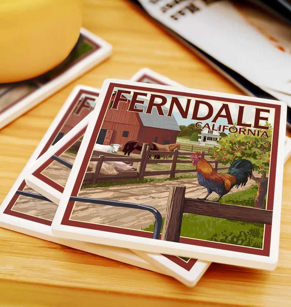 Ceramic Coaster | Ferndale California Barn & Rooster Ceramic Coaster | Ferndale California Barn & Rooster