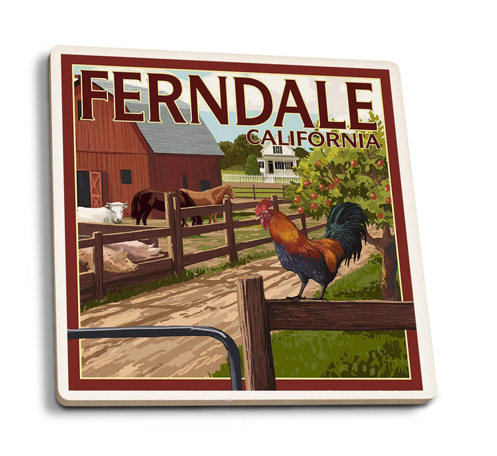 Ceramic Coaster | Ferndale California Barn & Rooster Ceramic Coaster | Ferndale California Barn & Rooster