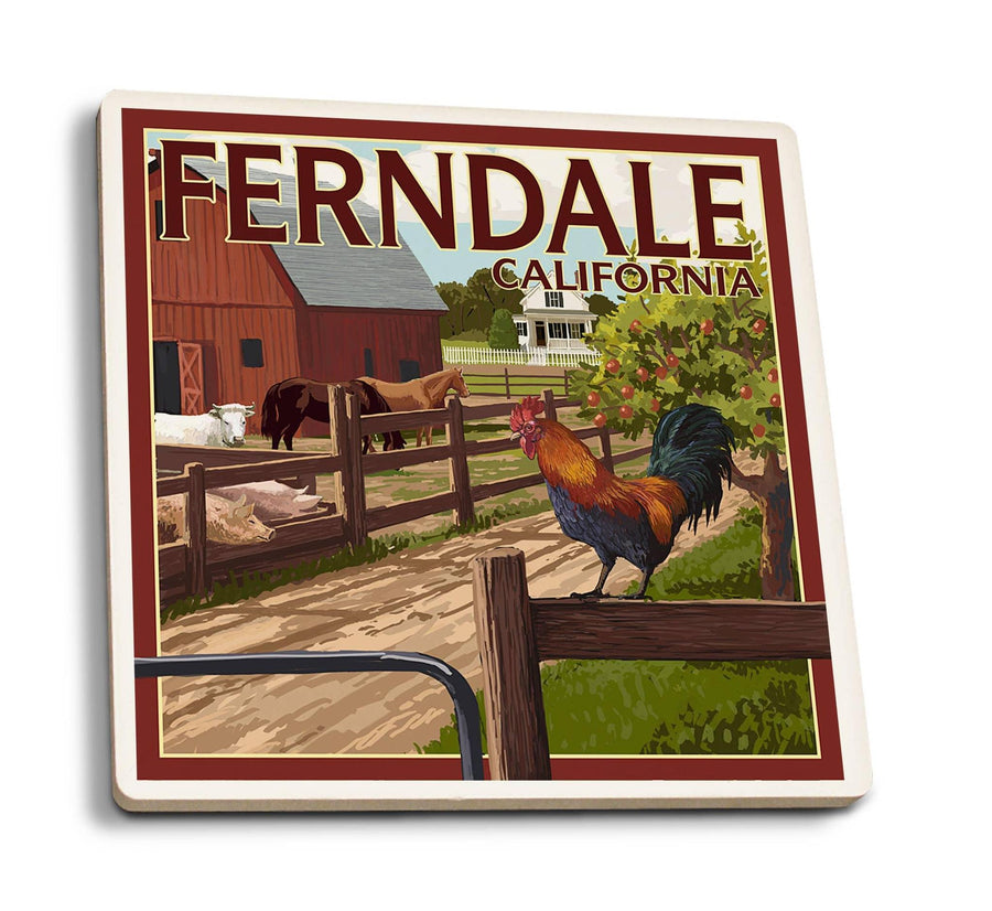 Ceramic Coaster | Ferndale California Barn & Rooster Ceramic Coaster | Ferndale California Barn & Rooster