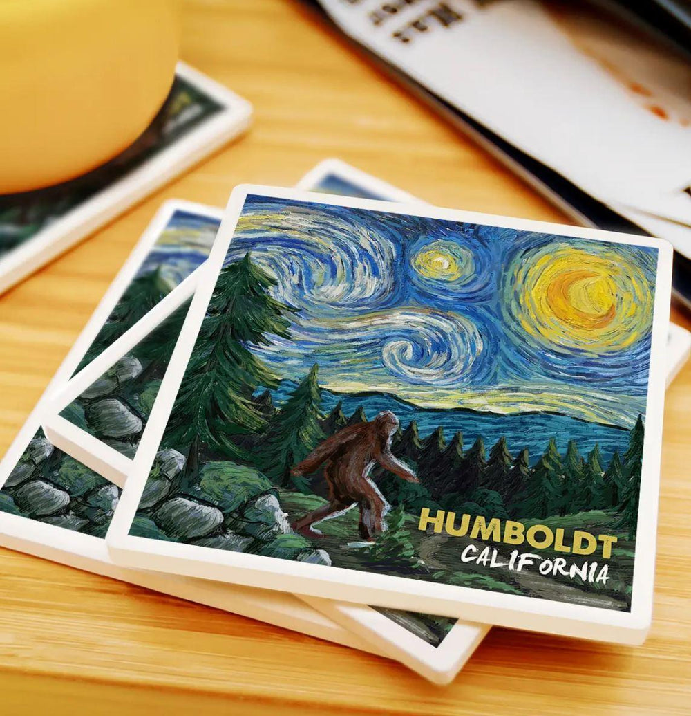 Ceramic Coaster | Humboldt California Bigfoot, Van Gogh Starry Night Ceramic Coaster | Humboldt California Bigfoot, Van Gogh Starry Night