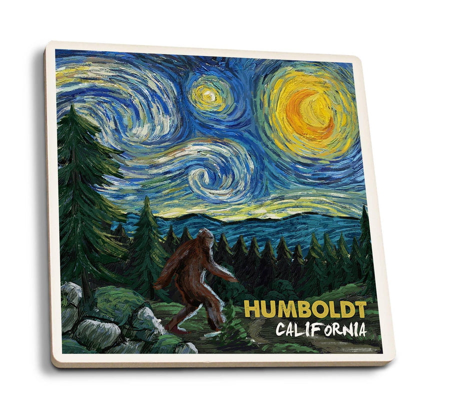 Ceramic Coaster | Humboldt California Bigfoot, Van Gogh Starry Night Ceramic Coaster | Humboldt California Bigfoot, Van Gogh Starry Night