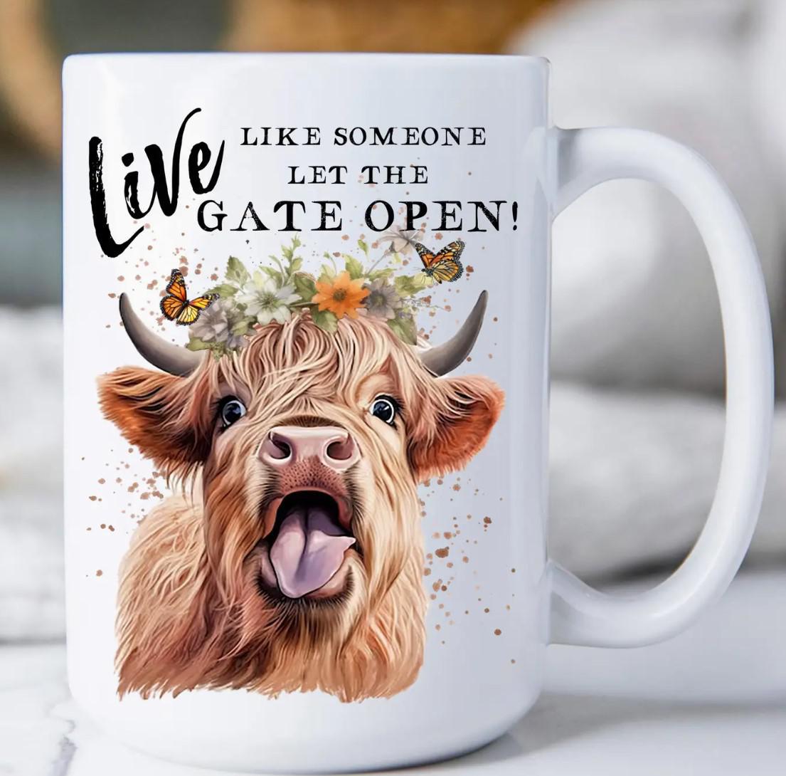 Ceramic Coffee Mug | Highland Cow Life Life Gate Open