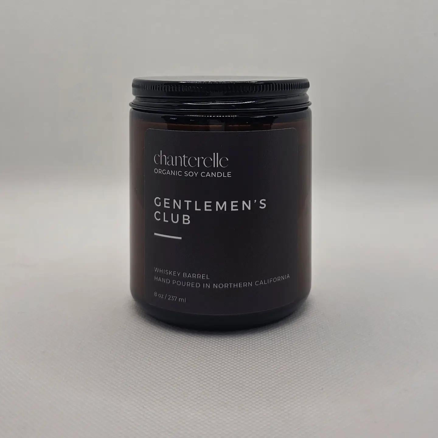 Chanterelle Candle Organic Soy Candle 8 oz | "Gentlemen's Club" Whiskey Barrel