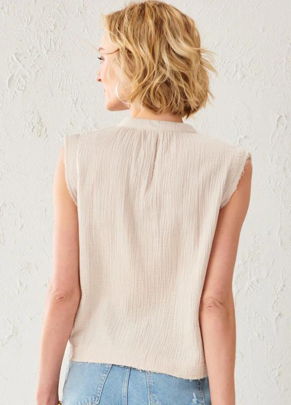 Charlie Paige Isa Cotton Gauze Split Crew Tank