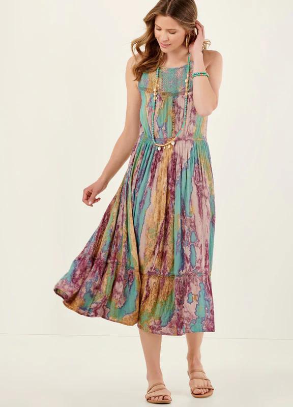 Charlie Paige Marbalized Strappy Tie Dye Dress