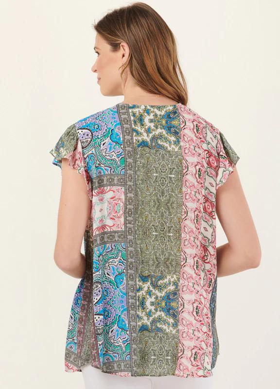 Charlie Paige Patchwork Rayon Crepe Lace Top