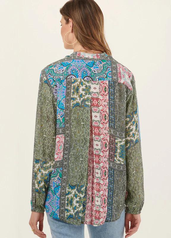 Charlie Paige Patchwork Rayon Crepe Shirt