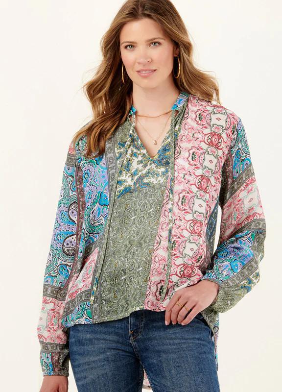 Charlie Paige Patchwork Rayon Crepe Shirt