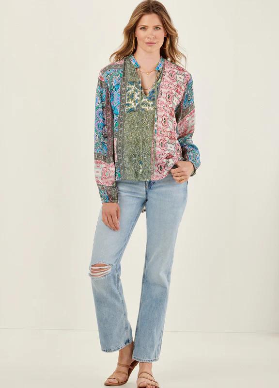 Charlie Paige Patchwork Rayon Crepe Shirt