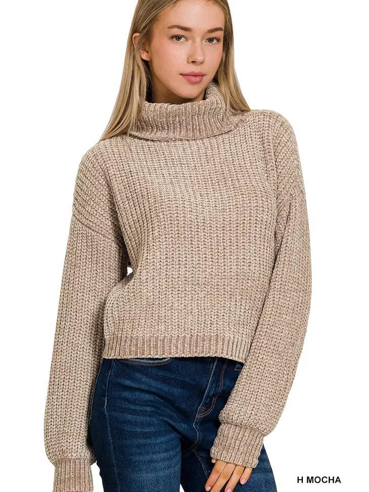 Chenille Turtleneck Sweater | Heather Mocha