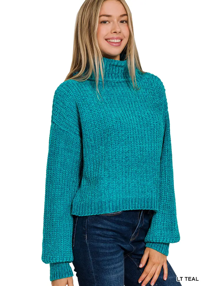 Chenille Turtleneck Sweater | Teal