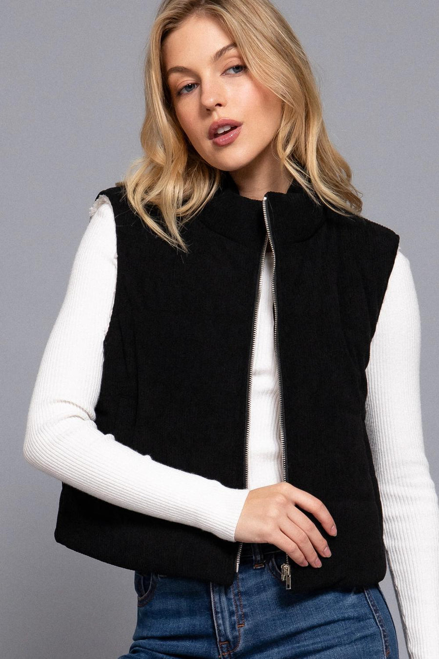 Corduroy Puffer Vest W/Inner Faux Fur Corduroy Puffer Vest W/Inner Faux Fur