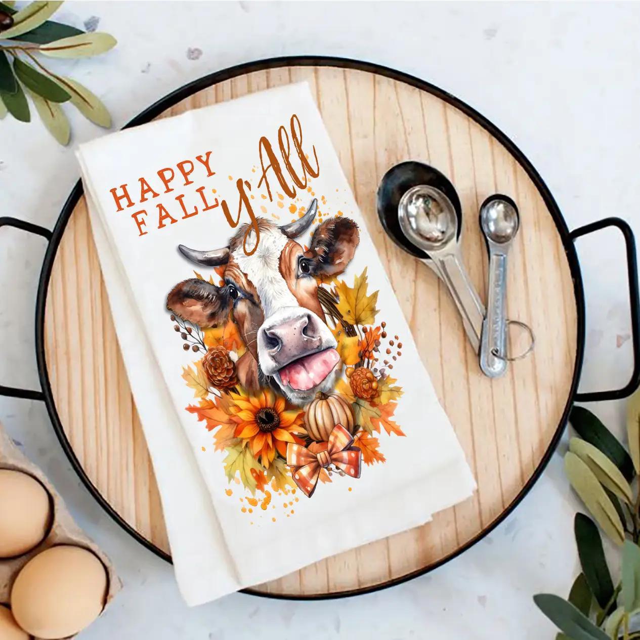 Cotton Tea Towel | Autumn Happy Fall Y'all Cow