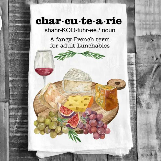 Cotton Tea Towel | Charcutearie Board Cheese & Wine