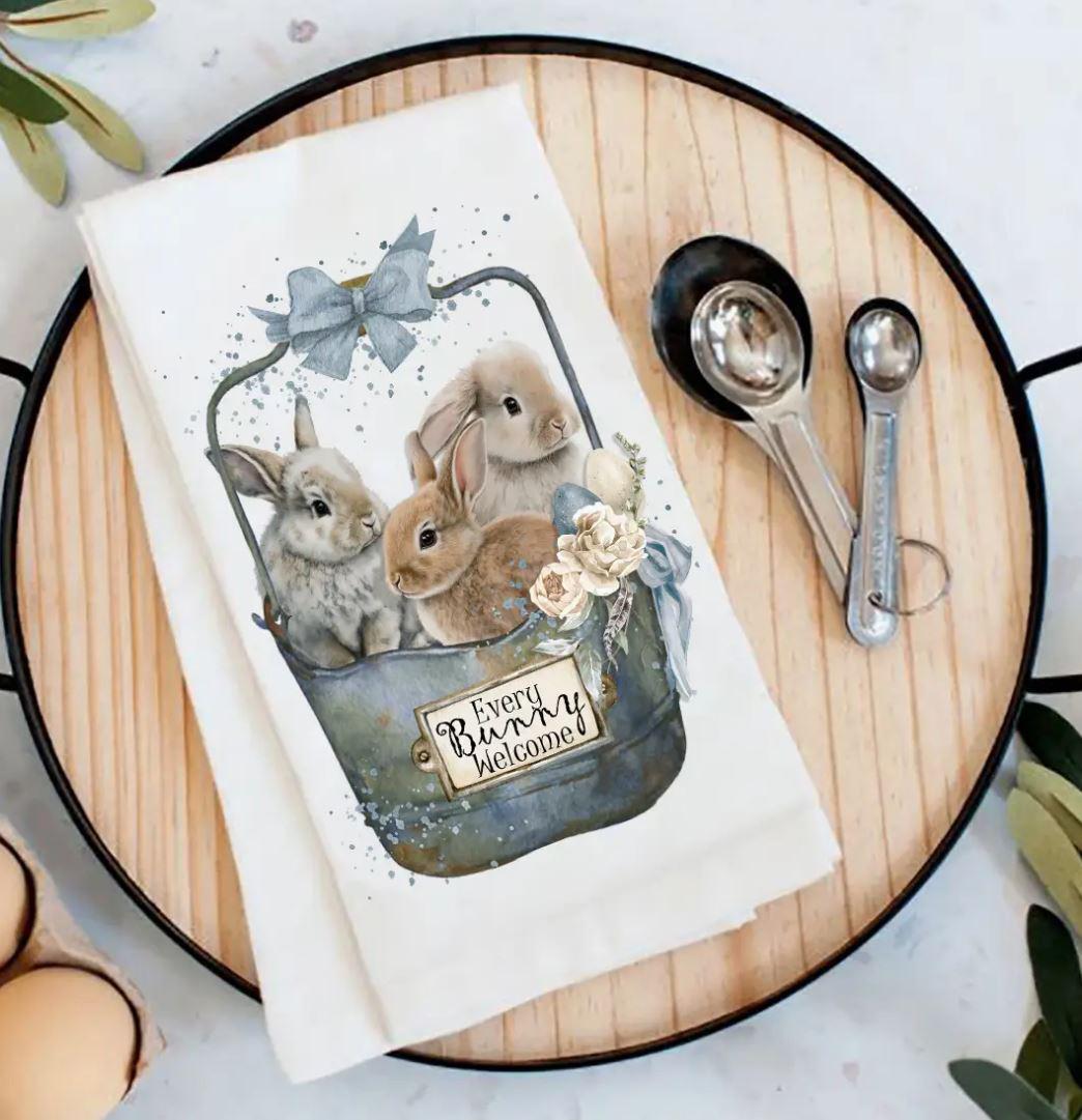 Cotton Tea Towel - Easter Every Bunny Welcome