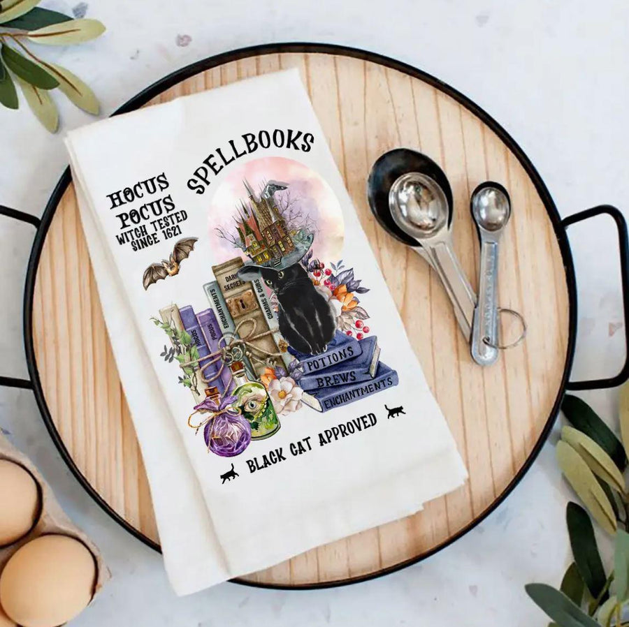 Cotton Tea Towel | Halloween Hocus Pocus Spellbooks