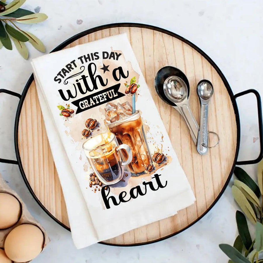 Cotton Tea Towel | Start This Day Grateful Coffee Cotton Tea Towel | Start This Day Grateful Coffee