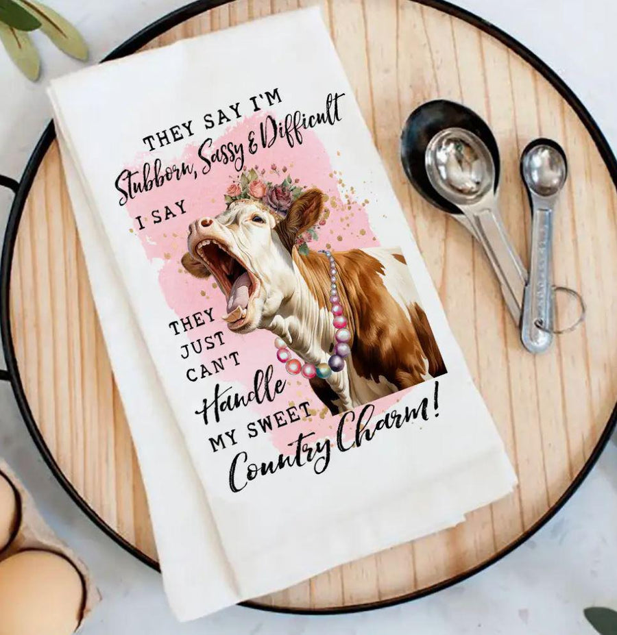 Cotton Tea Towel | Stubborn Sassy Country Charm Cow Cotton Tea Towel | Stubborn Sassy Country Charm Cow