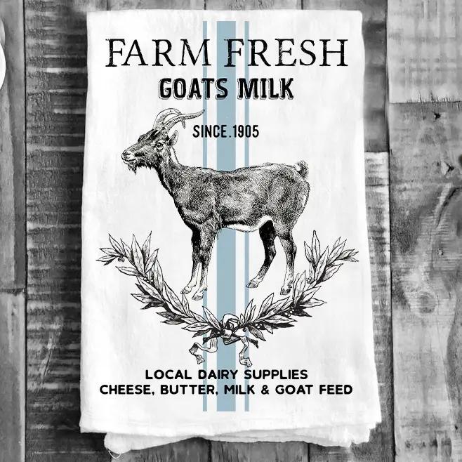 Cotton Tea Towel | Vintage Farm Fresh Goats Milk