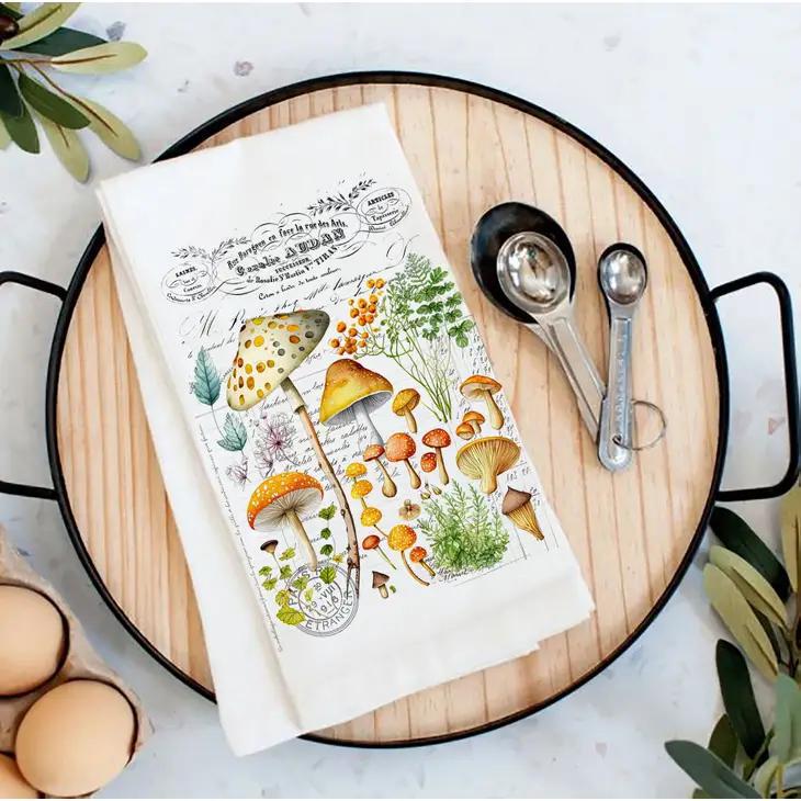 Cotton Tea Towel | Vintage Mushrooms Botanicals Cotton Tea Towel | Vintage Mushrooms Botanicals