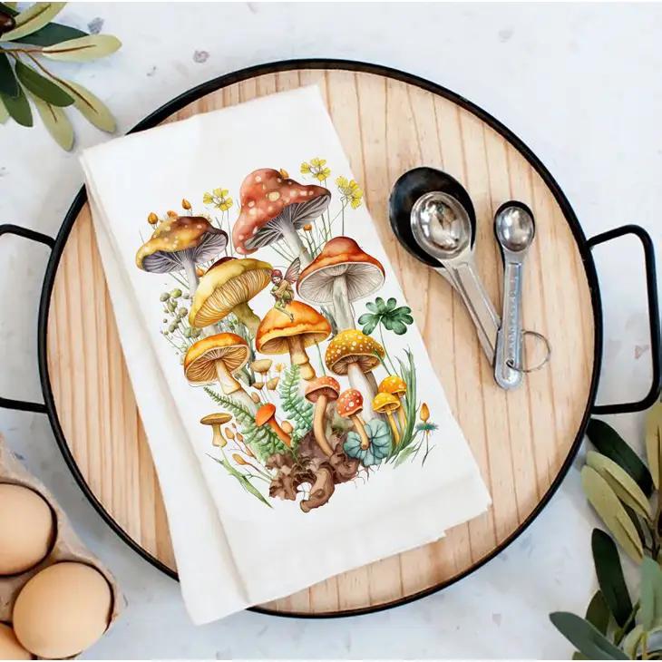 Cotton Tea Towel | Vintage Mushrooms Botanicals Fairy Cotton Tea Towel | Vintage Mushrooms Botanicals Fairy