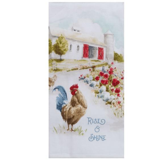 Countryside Rooster Farm Scene Dual Purpose Terry Towel Countryside Rooster Farm Scene Dual Purpose Terry Towel