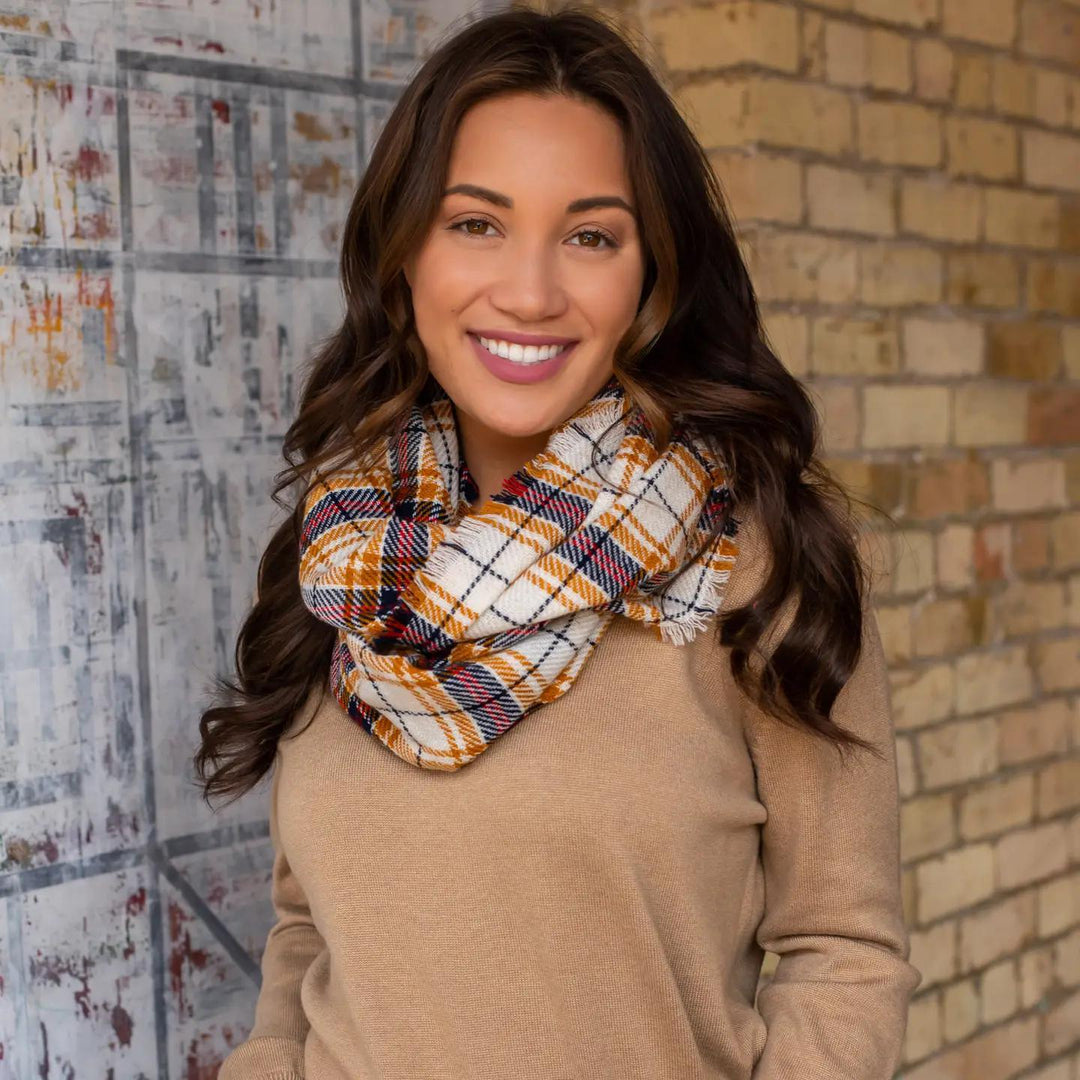 Plaid Infinity Scarf Cream Mustard Plaid Infinity Scarf