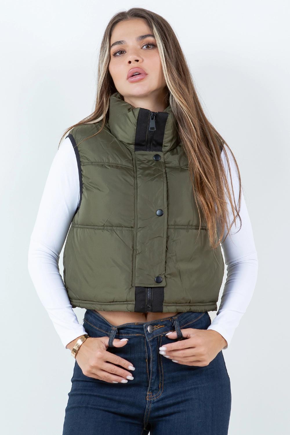 Cropped Puffer Vest Olive Cropped Puffer Vest Olive