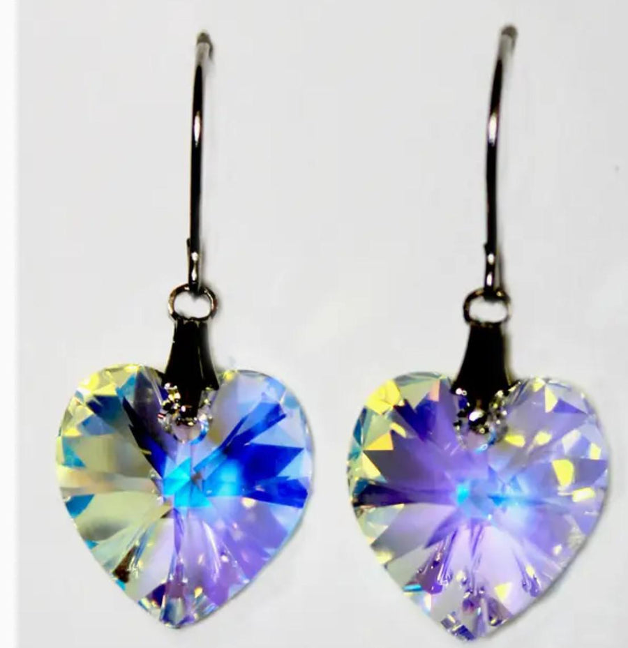 Crystal Ab (Aurora Borealis) Heart Dangle Earring