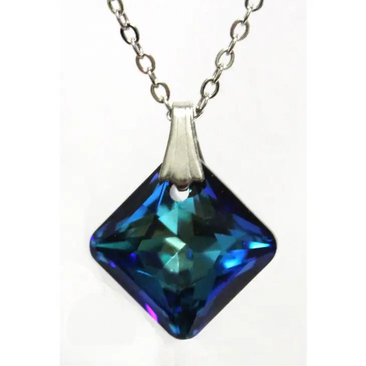 Crystal Princess Cut Necklace | Blue Crystal Princess Cut Necklace | Blue