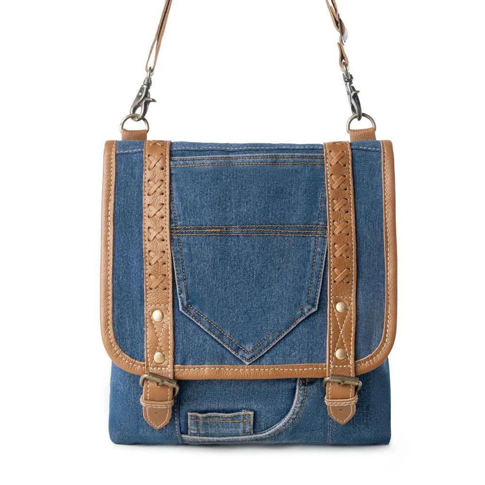 Dustrider upcycled canvas vintage style Concealed-Carry bag for Women in black with leather detail Denim Blue Dustrider upcycled canvas vintage style Concealed-Carry bag for Women in black with leather detail