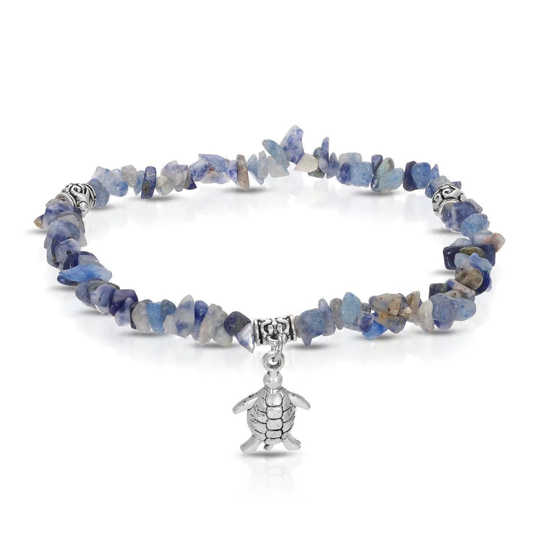 My Fun Colors Anklets Ankle Bracelets Denim (Blue) Sodalite Gemstone Turtle Charm My Fun Colors Anklets Ankle Bracelets