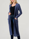 Heimious Open Front Long Sleeve Ribbed Knit Cardigan Denim L