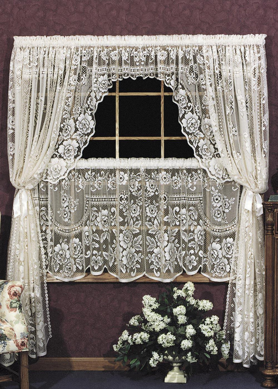 Heritage Lace Curtains | Victorian Rose Swag Pair Ecru 72" x 38"