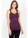 M. Rena Lace Trim Corset Cami Eggplant