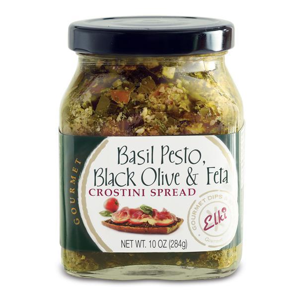 Elki Basil Pesto, Black Olive & Feta Crostini Spread Elki Basil Pesto, Black Olive & Feta Crostini Spread