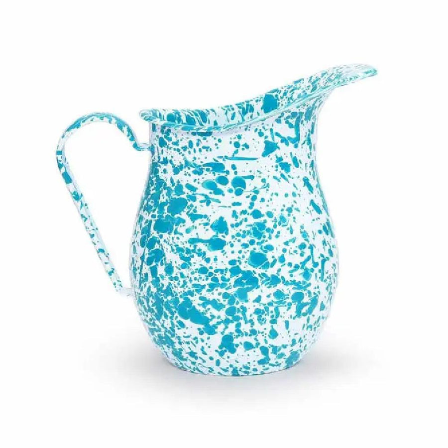 Enamelware Splatter Large Pitcher | Turquoise & White Enamelware Splatter Large Pitcher | Turquoise & White