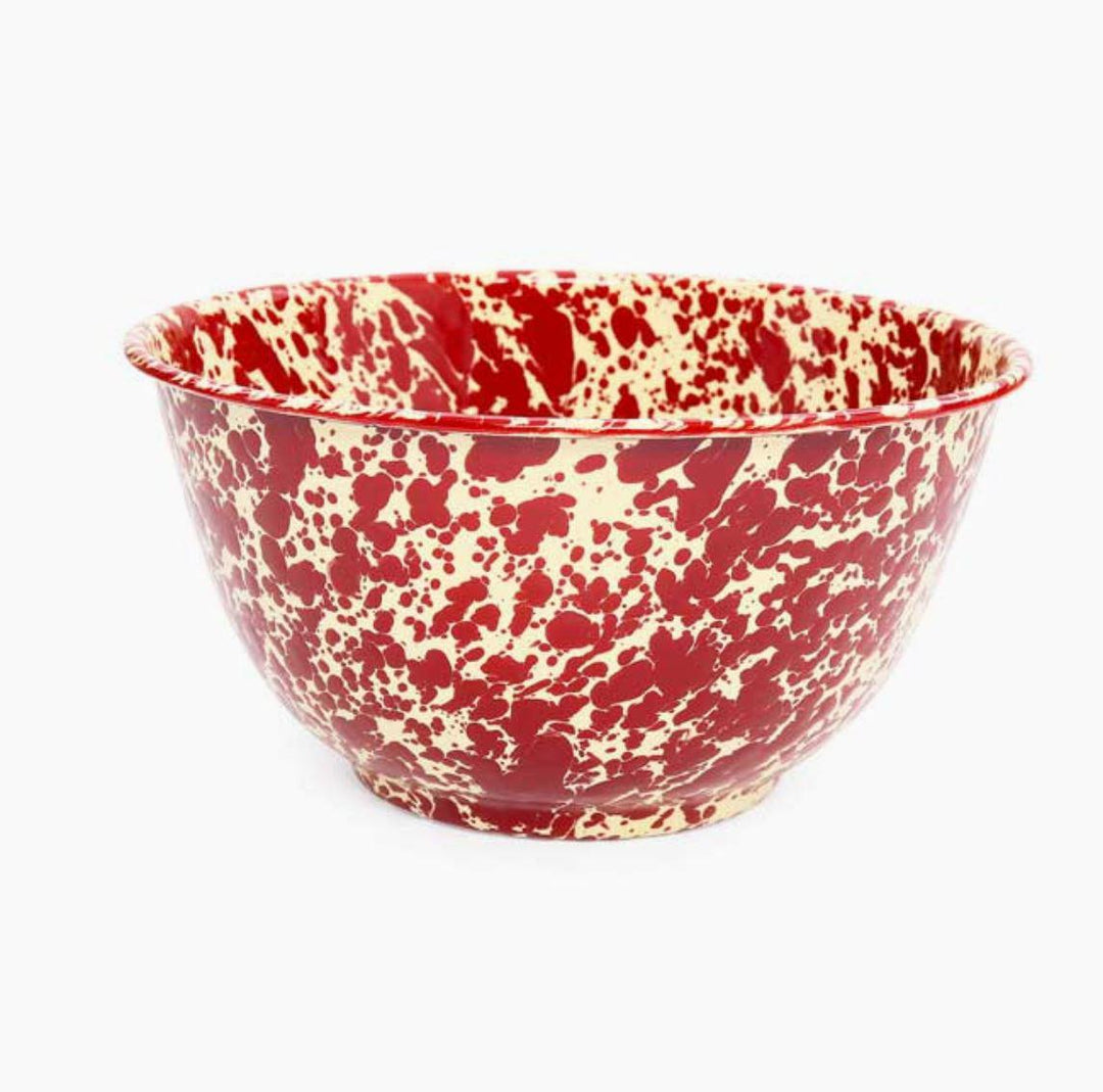 Enamelware Splatter Large Salad Bowl | Burgundy & Cream