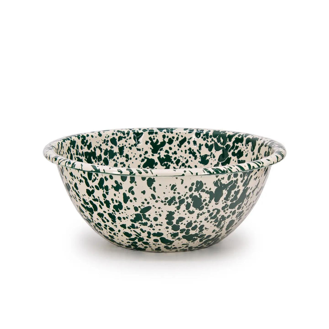 Enamelware Splatter Small Serving Bowl | Green & Cream Enamelware Splatter Small Serving Bowl | Green & Cream