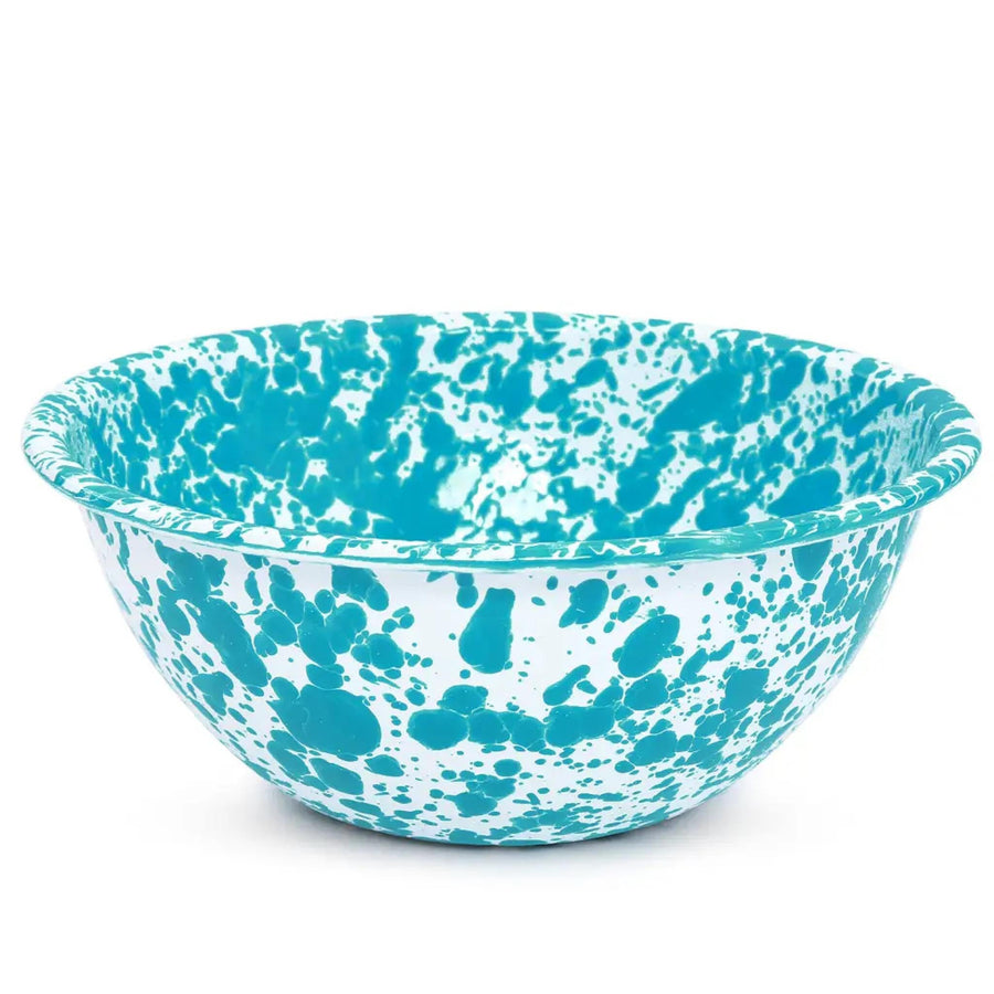 Enamelware Splatter Small Serving Bowl | Turquoise & White Enamelware Splatter Small Serving Bowl | Turquoise & White