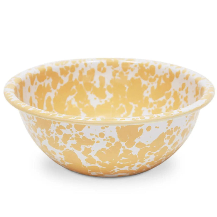 Enamelware Splatter Small Serving Bowl | Yellow & White Enamelware Splatter Small Serving Bowl | Yellow & White