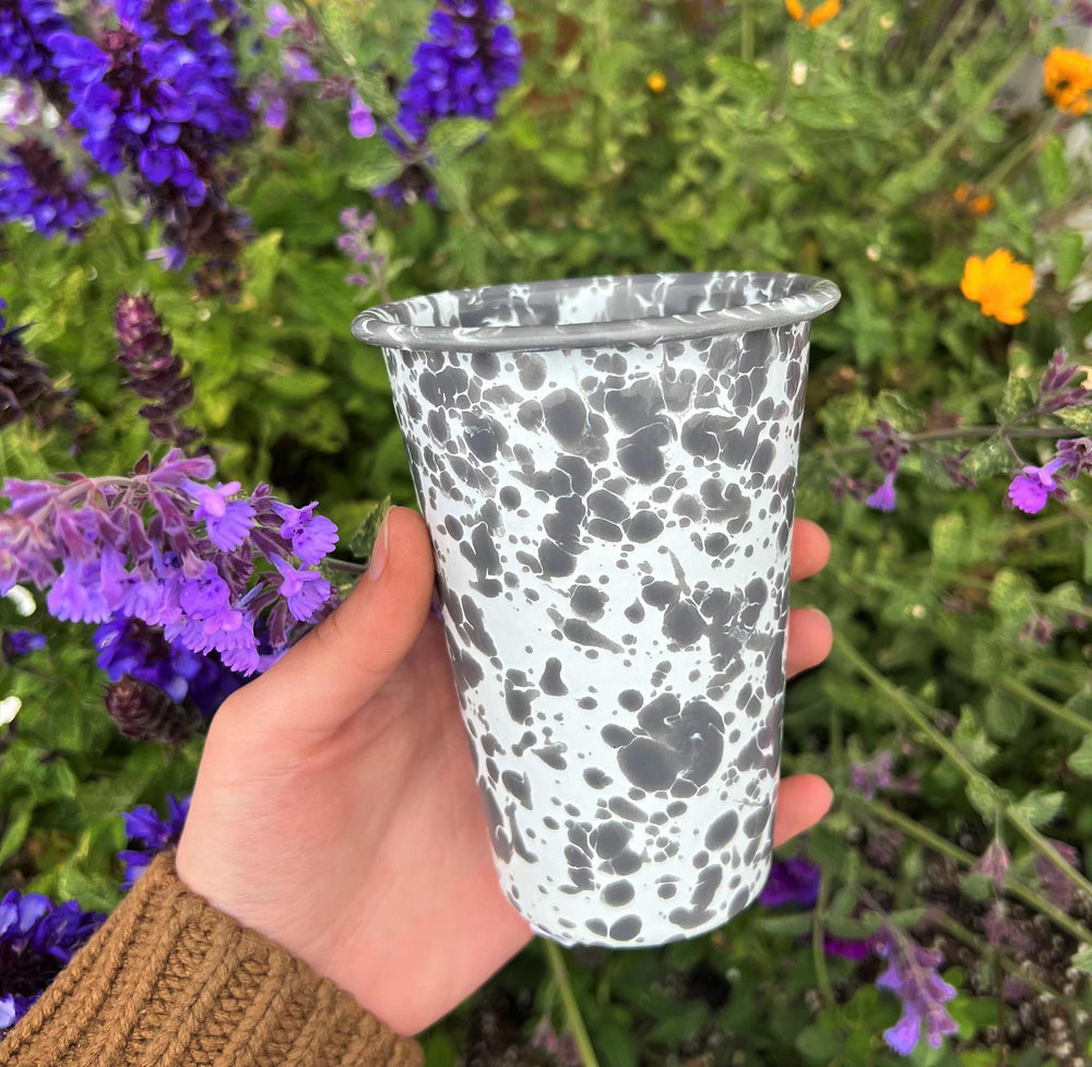 Enamelware Splatter Tumbler | Turquoise & White Enamelware Splatter Tumbler | Turquoise & White