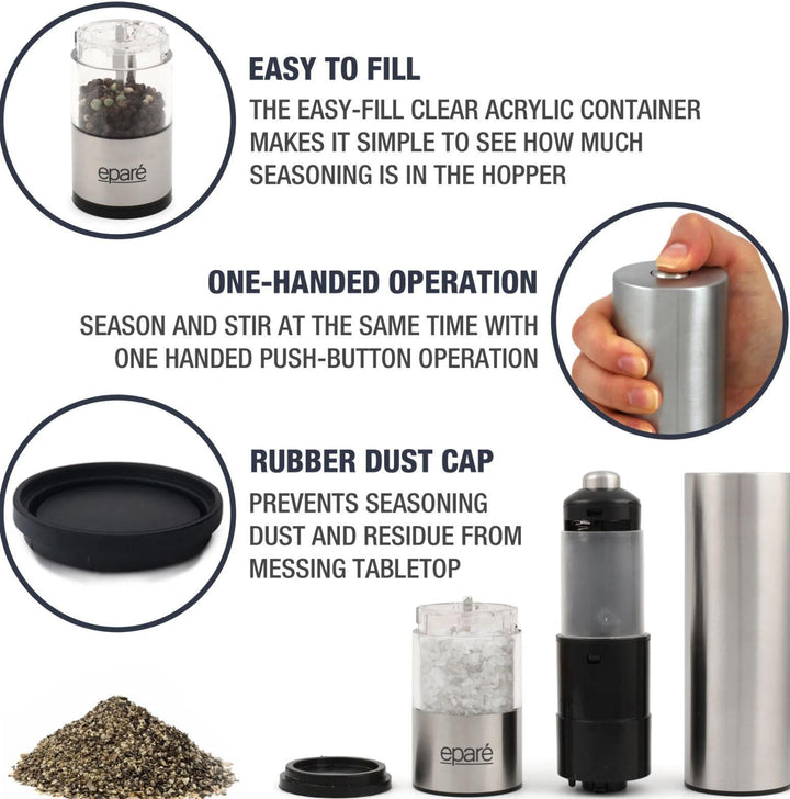 Eparé Stainless Steel Battery Operated Mill Spice Grinder Eparé Stainless Steel Battery Operated Mill Spice Grinder