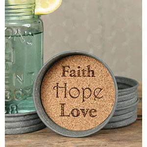 Mason Jar Lid Coaster Faith Hope Love