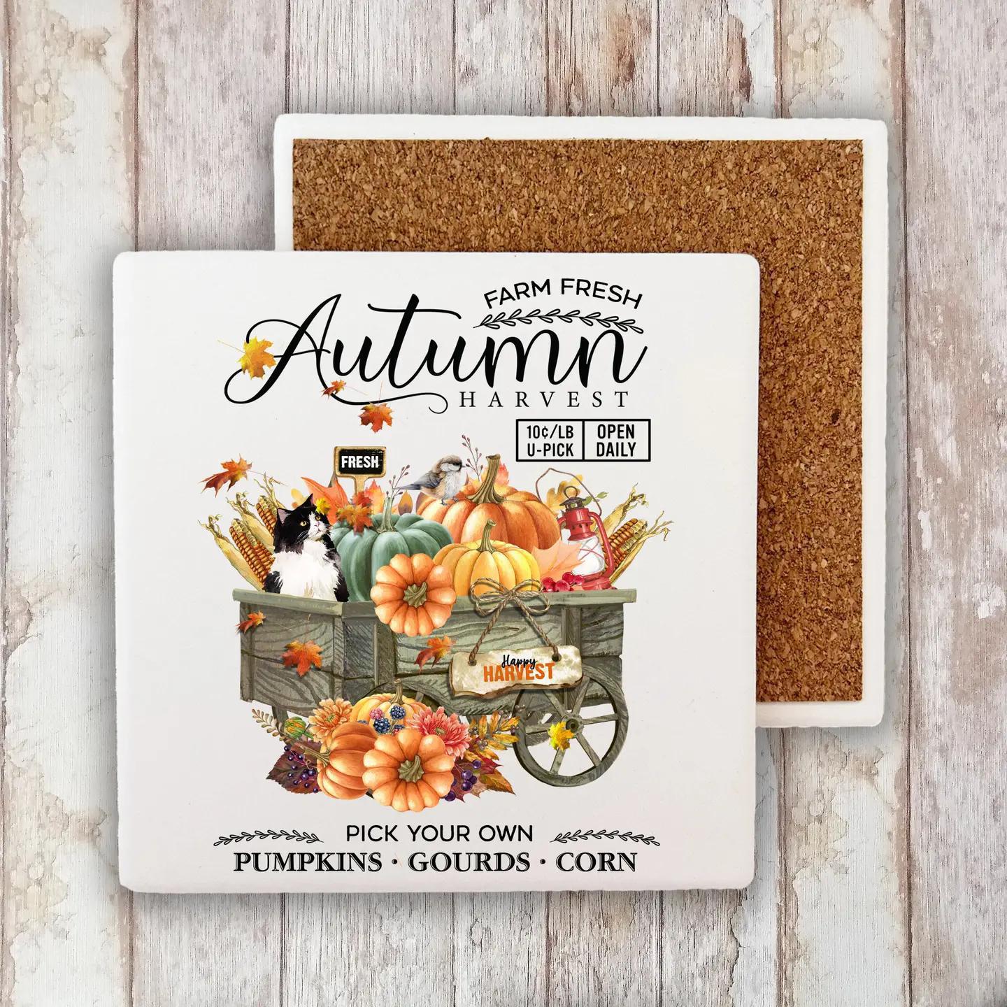 Fall Decorative Stone Coaster Happy Fall Y'all Cowboy Boots