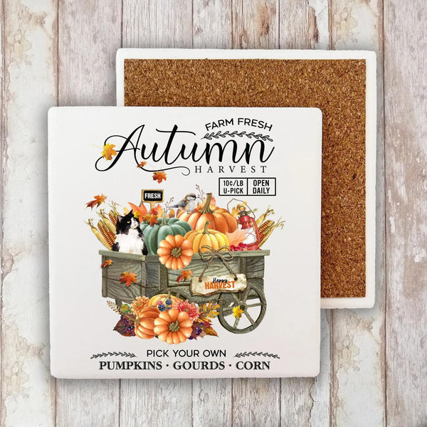 Fall Decorative Stone Coaster Farm Fresh Fall Autumn Harvest