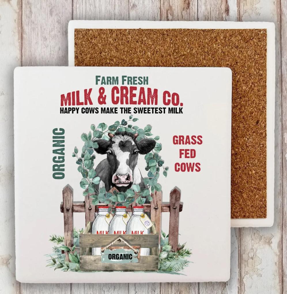 Decorative Stone Coaster Farm Fresh Milk & Cream