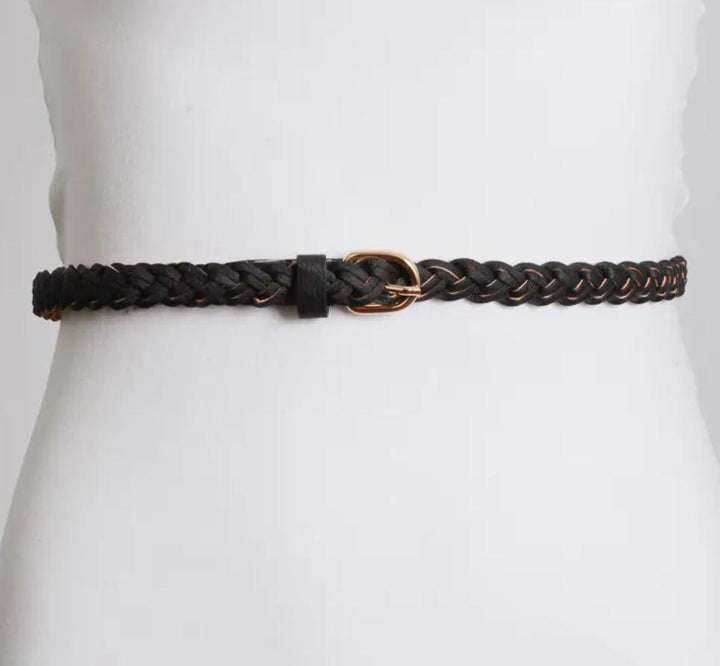 Faux Leather Skinny Braided Belt